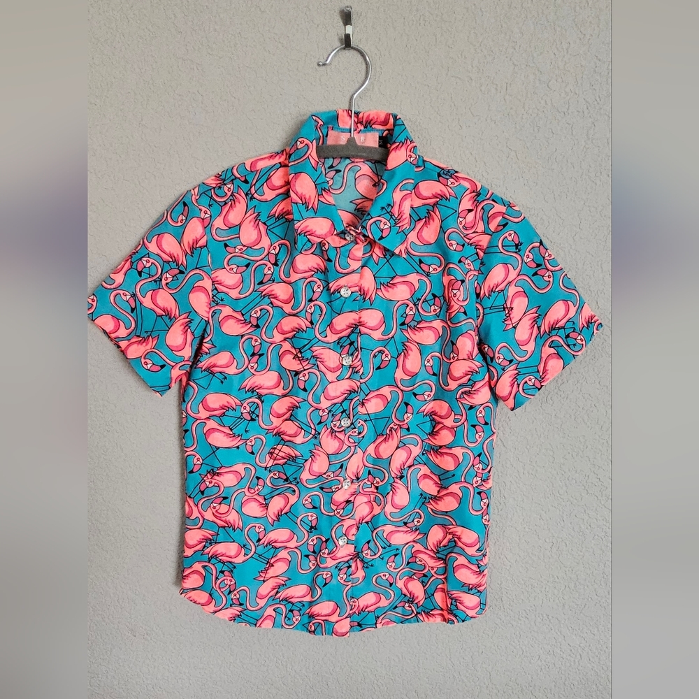Girl's Hawaiian style shirt with flamingos size Medium
